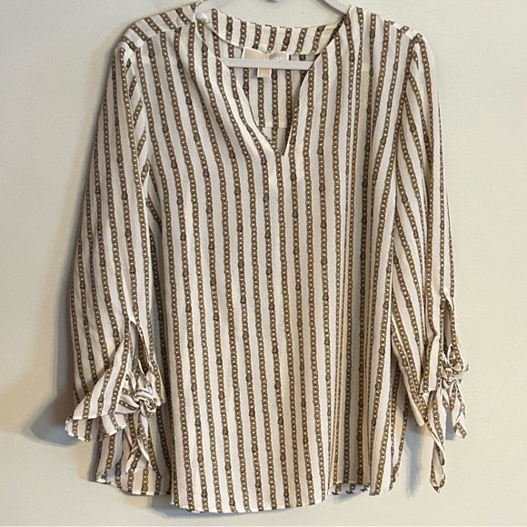 Michael Kors Tops - Michael Kors Cream/Gold Chain Link Print Blouse